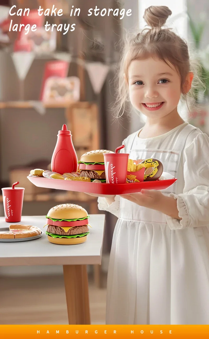 Kid Kitchen Toy Set Simulation Make Hamburger Pizza Fries Pretend Play Food Cooking Cutting Game Montessori Interactive Toy Gift - Image 15