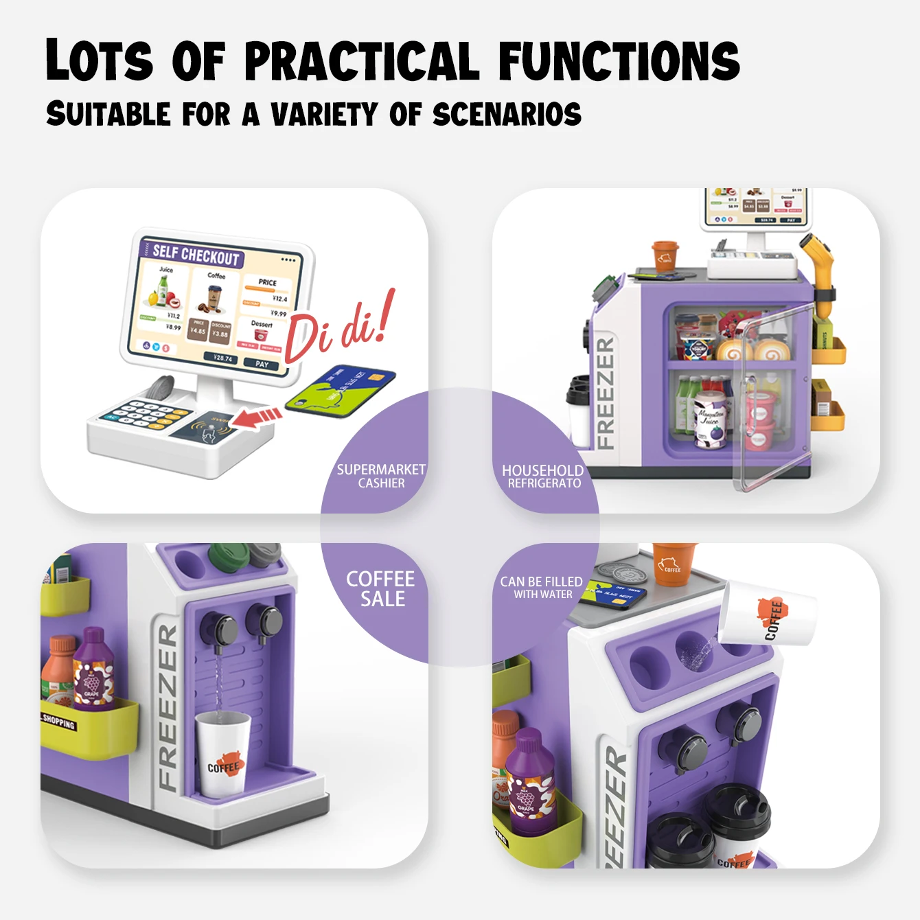 Mini Pretend Play Children's Toy Supermarket Shopping Counter Coffee Vending Counter Set - Image 2
