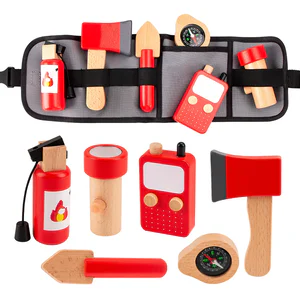 Kids Wooden Simulation Tool Firefighter Waist Bag Set Pretend Play Toy Role Playing Children's Educational Toys 3-6 Year Old