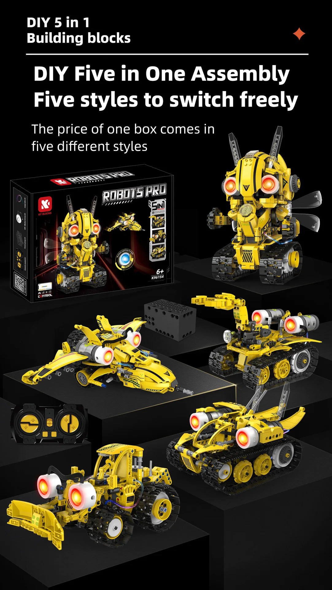 5-in-1 Programmable Robot Building Blocks Kit Remote/APP Control Digital Display Color Sensor STEM Toy for Kids Adults - Image 10
