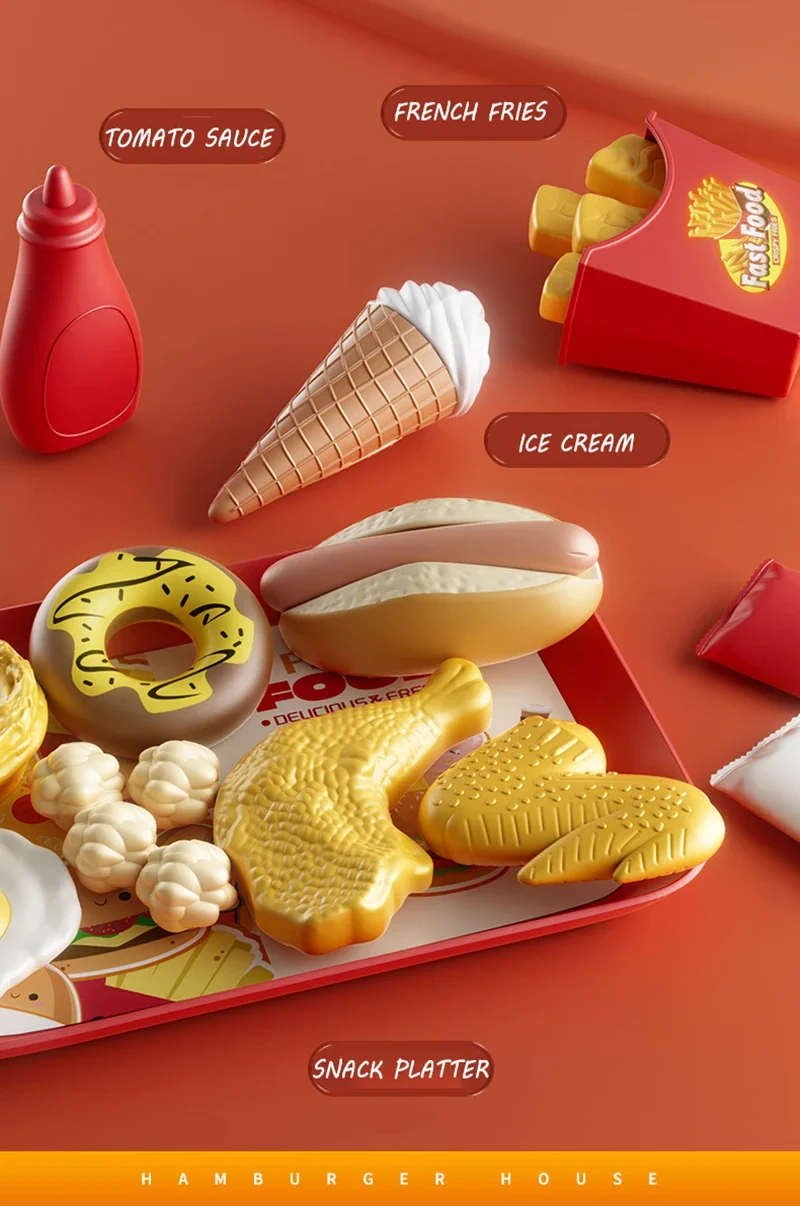 Kid Kitchen Toy Set Simulation Make Hamburger Pizza Fries Pretend Play Food Cooking Cutting Game Montessori Interactive Toy Gift - Image 13