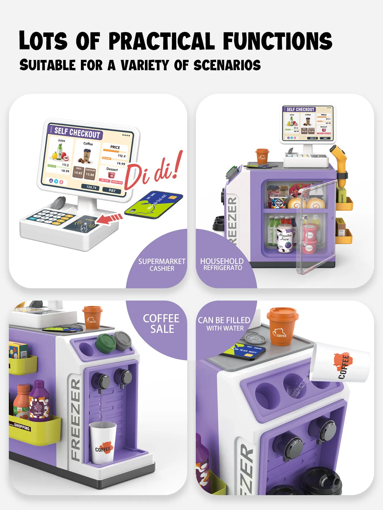 Mini Pretend Play Children's Toy Supermarket Shopping Counter Coffee Vending Counter Set - Image 11