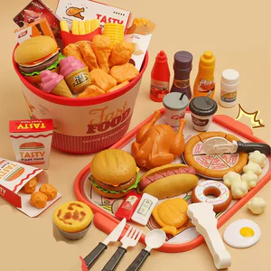 Children Pretend Play Kitchen Toys Sets Simulation Bread Burger Pizza Cooking Game Play House Party Activities Games Girl Toys