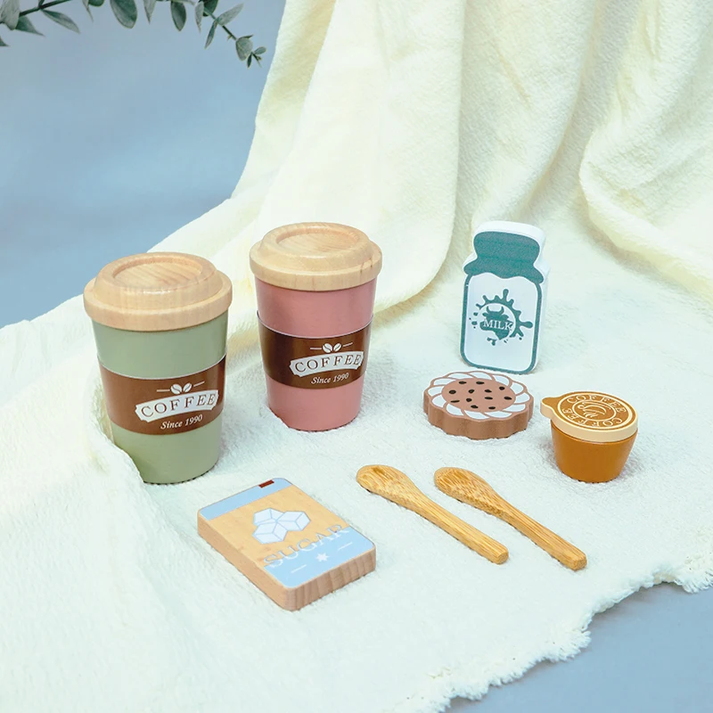 Kids Wooden Coffee Toy Set Toddler Pretend Play Kitchen Accessories Gift for Children House Play Early Educational Toys for Kids - Image 3