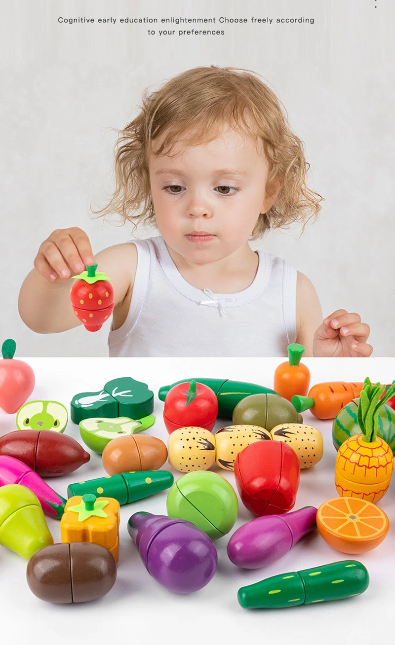 Magnetic Wooden Cutting Fruits Vegetables Pretend Play Simulation Kitchen Toys Classic Game Montessori Educational Toys For Kids - Image 45
