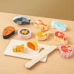 Wooden Pretend Play Cutting Set - Fruit/Seafood/Food-Themed Toy For Children Developing Fine Motor Skills And Food Awareness