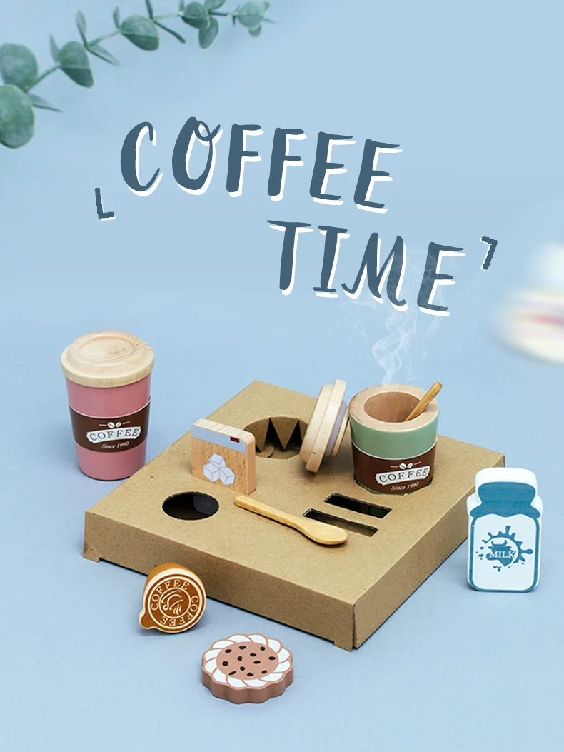 Kids Wooden Coffee Toy Set Toddler Pretend Play Kitchen Accessories Gift for Children House Play Early Educational Toys for Kids - Image 7
