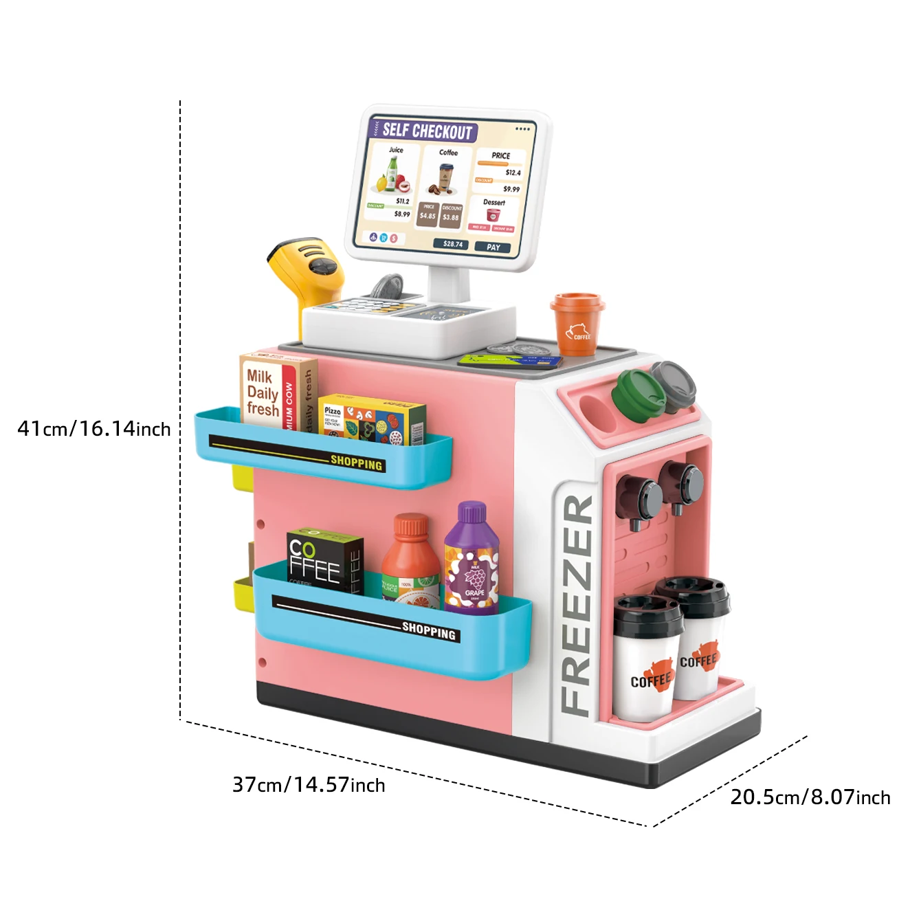 Mini Pretend Play Children's Toy Supermarket Shopping Counter Coffee Vending Counter Set - Image 6
