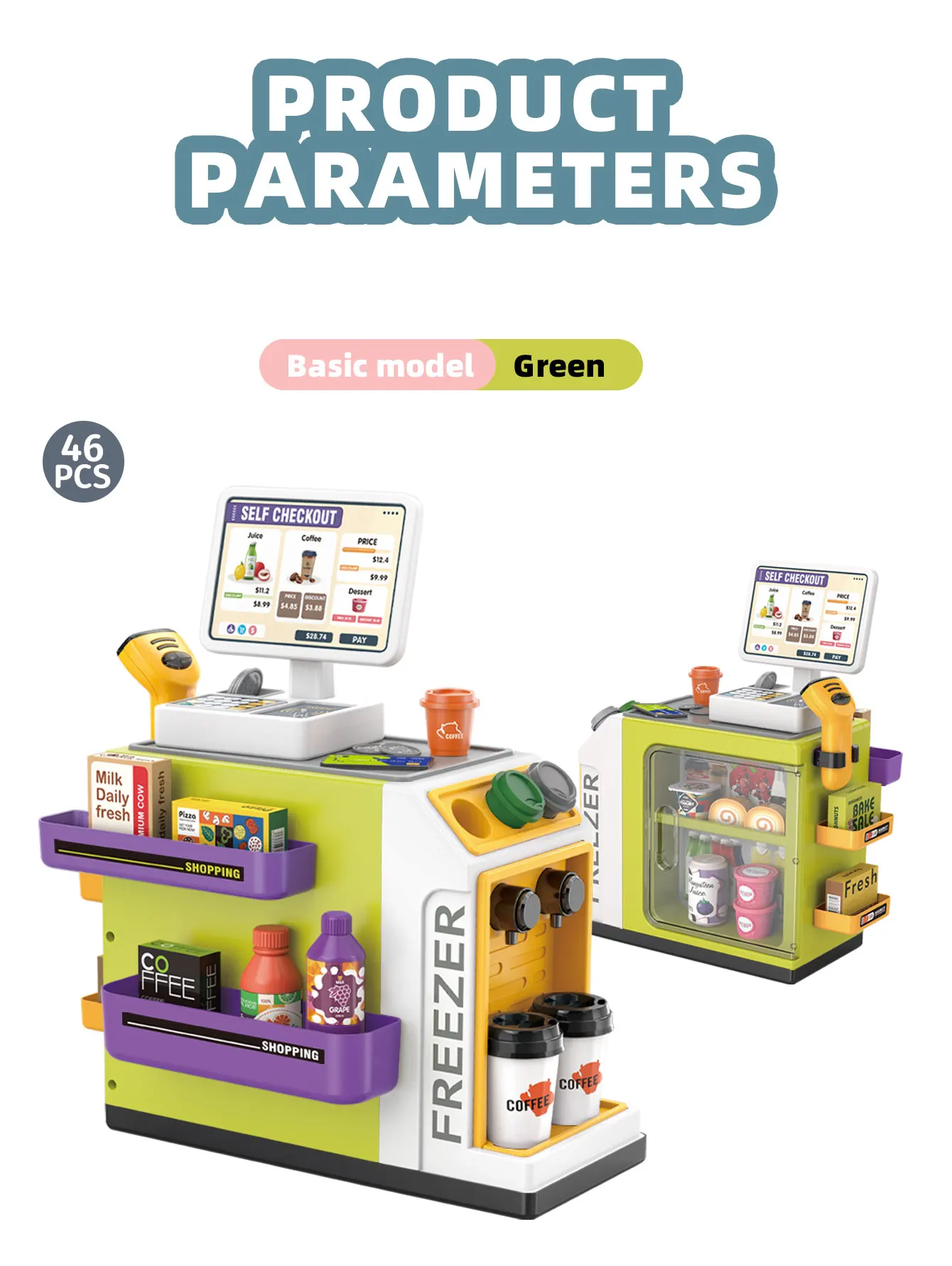 Mini Pretend Play Children's Toy Supermarket Shopping Counter Coffee Vending Counter Set - Image 17