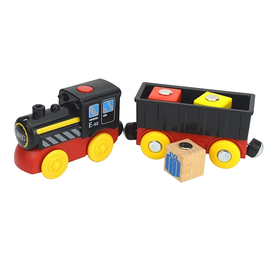 Magnetic Electric Train Car Locomotive Wooden Track Slot Diecast Railway With Two Carriages Train Wood Kid Toy Biro Leduo Track - Image 11