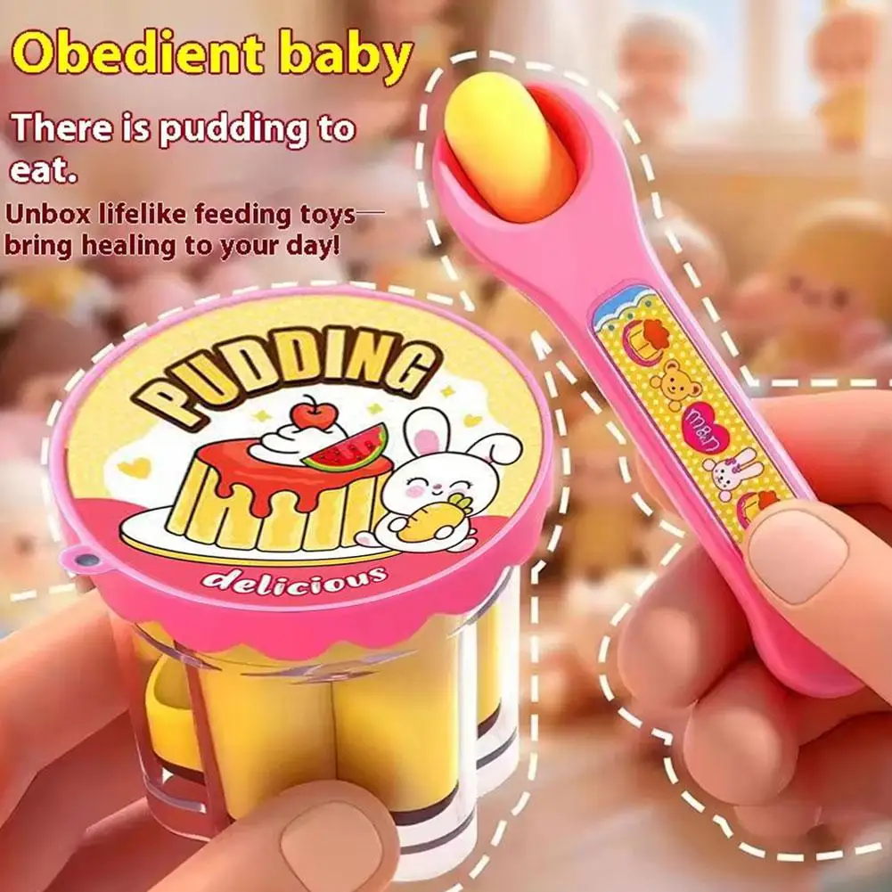 Pretend Play Pudding Feeding Toy Set with Magic Spoon Simulation Food Kitchen Toys for Kids Interactive Role Play Gift for Girls - Image 4