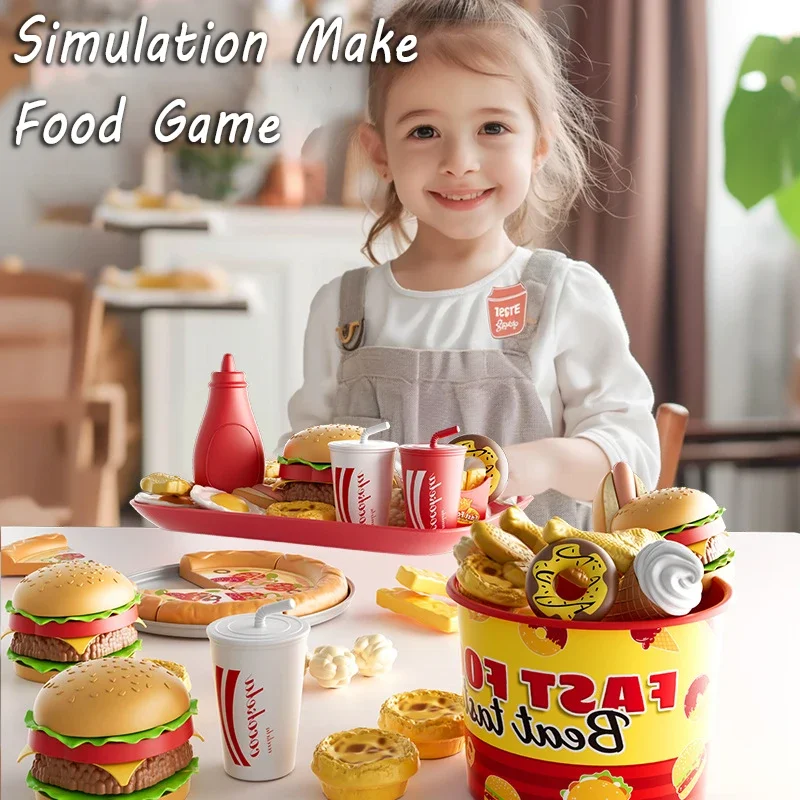 Kid Kitchen Toy Set Simulation Make Hamburger Pizza Fries Pretend Play Food Cooking Cutting Game Montessori Interactive Toy Gift - Image 10