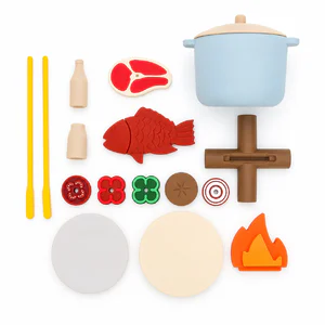 Silicone Kids Camping Toy Set, Campfire Cooking Play Set with Kebab Skewers, Montessori Pretend Camping Kitchen Gift for toddler