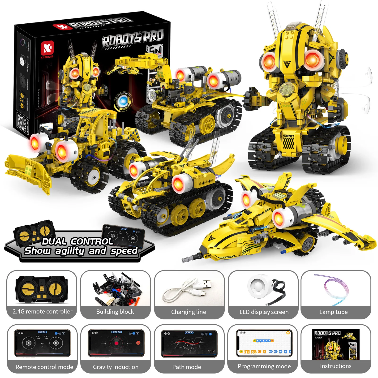 5-in-1 Programmable Robot Building Blocks Kit Remote/APP Control Digital Display Color Sensor STEM Toy for Kids Adults - Image 7