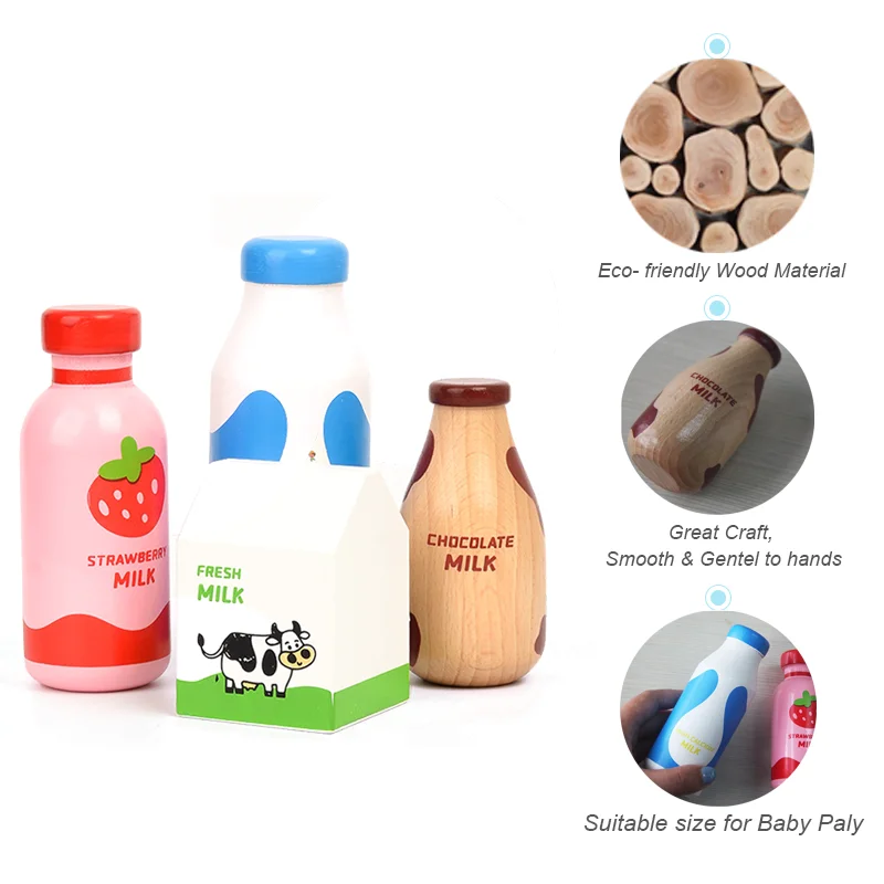 Children Pretend Play Wooden Milk Drink Set Kitchen Food Toys Montessori Learning Educational Kids Simulation Imitation Game - Image 3