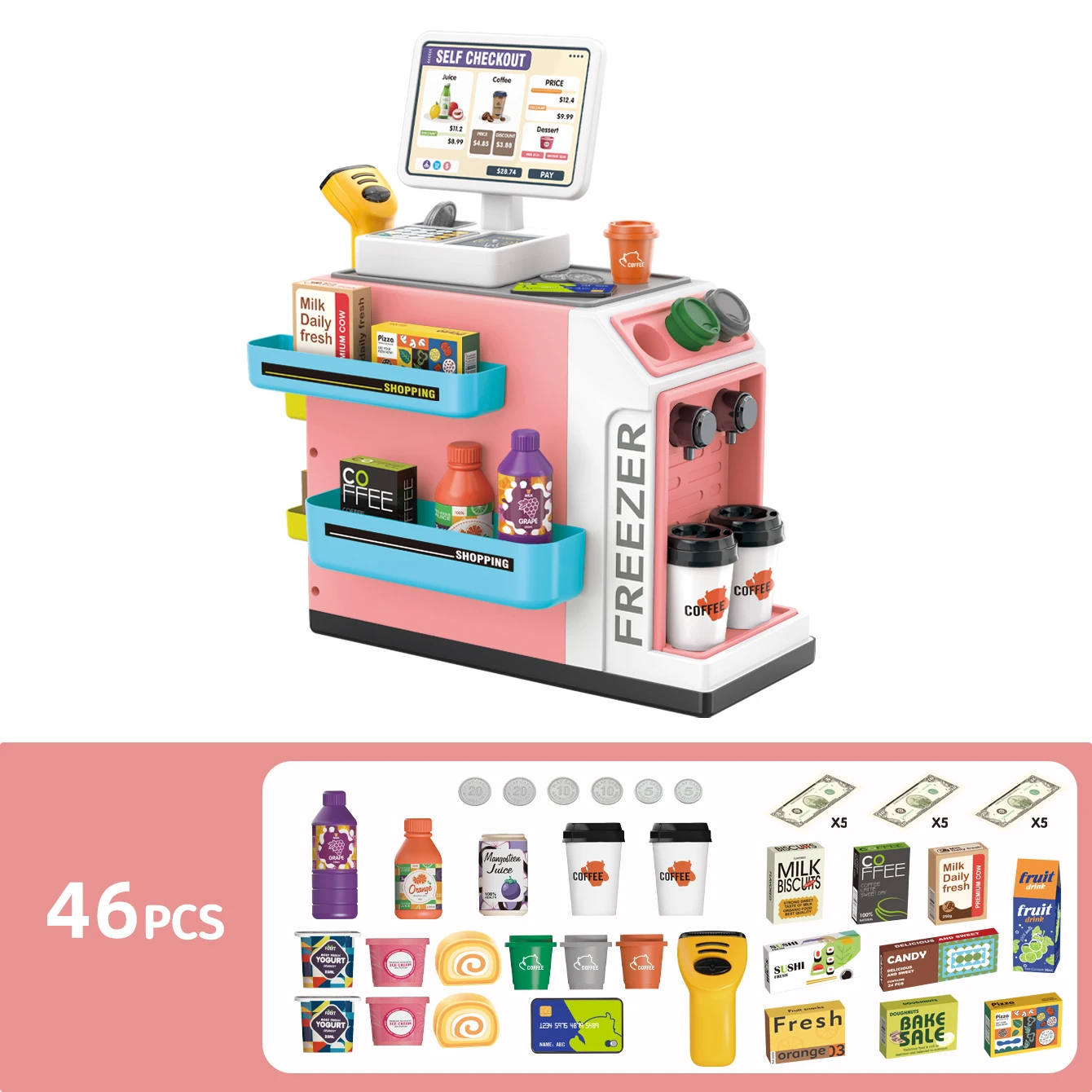Mini Pretend Play Children's Toy Supermarket Shopping Counter Coffee Vending Counter Set - Image 7
