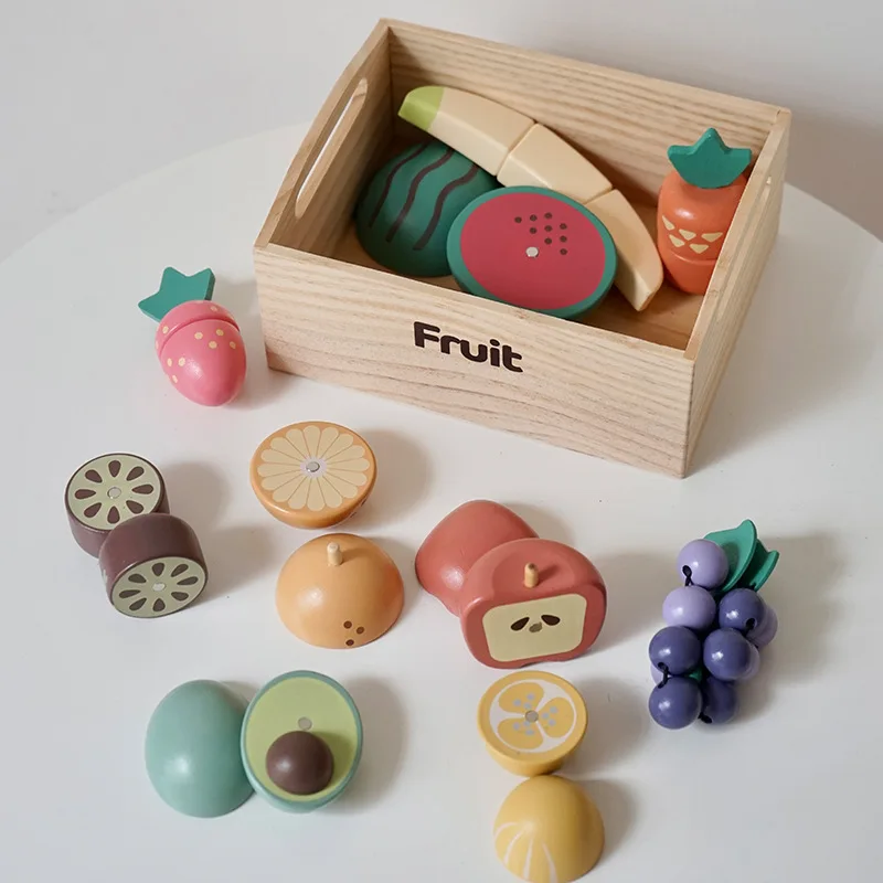 Wooden Pretend Play Kitchen Toys Cutting Food Accessories Set Fruit Vegetable Bakery Meat fish Early Educational Cognition Toys - Image 4