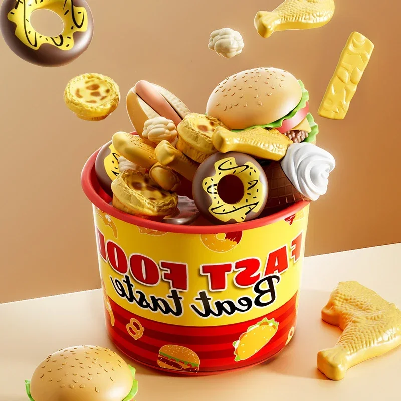 Kid Kitchen Toy Set Simulation Make Hamburger Pizza Fries Pretend Play Food Cooking Cutting Game Montessori Interactive Toy Gift - Image 3