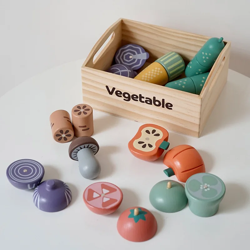 Wooden Pretend Play Kitchen Toys Cutting Food Accessories Set Fruit Vegetable Bakery Meat fish Early Educational Cognition Toys - Image 5