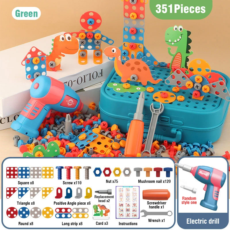 351stk/211stk Children DIY Tool Toys Set Electric Drill Screw Nuts Puzzle Toy Pretend Play Tool Kits 2D/3D Educational Toy - Image 10