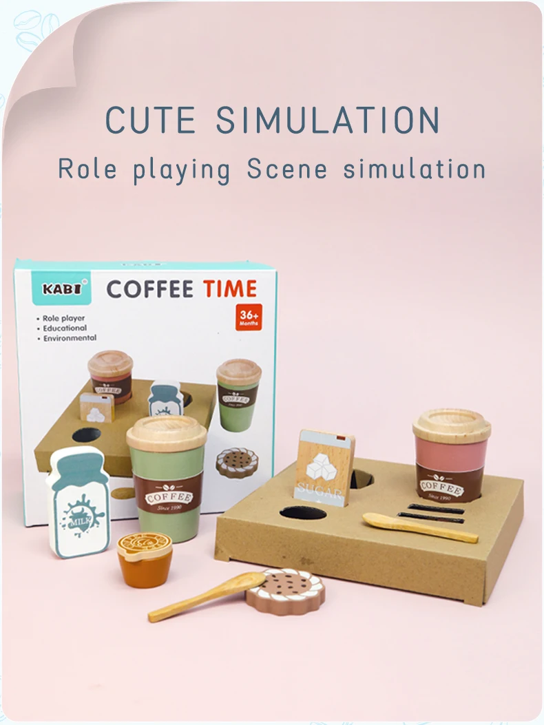 Kids Wooden Coffee Toy Set Toddler Pretend Play Kitchen Accessories Gift for Children House Play Early Educational Toys for Kids - Image 10