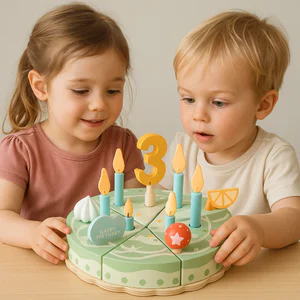 Wooden Wooden Cake Model Simulation Food Montessori Party Cake Play Food Sets Interactive Cognitive Kitchen Pretend Toy