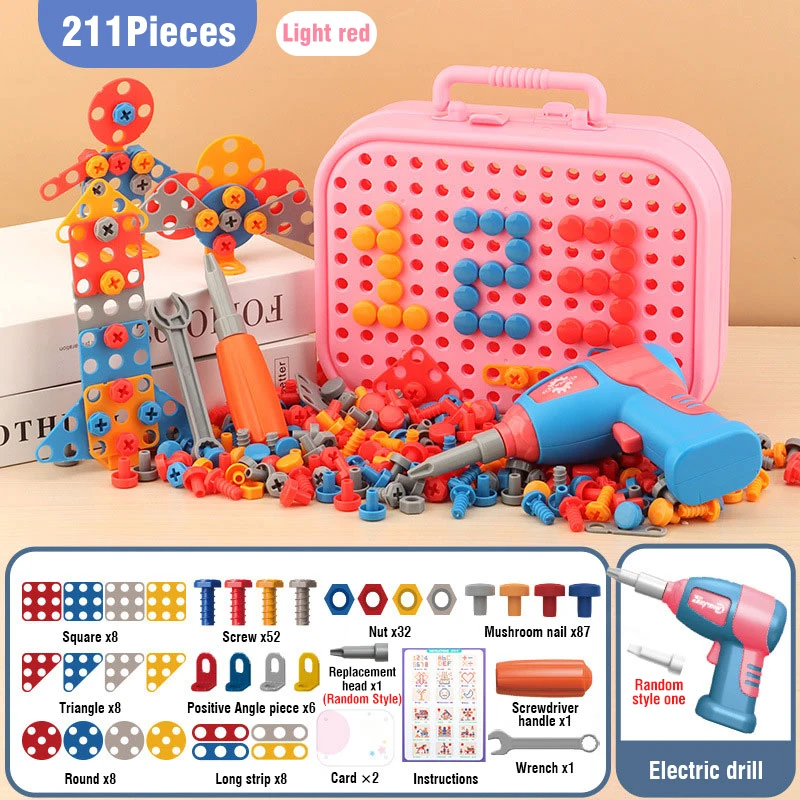 351stk/211stk Children DIY Tool Toys Set Electric Drill Screw Nuts Puzzle Toy Pretend Play Tool Kits 2D/3D Educational Toy - Image 6