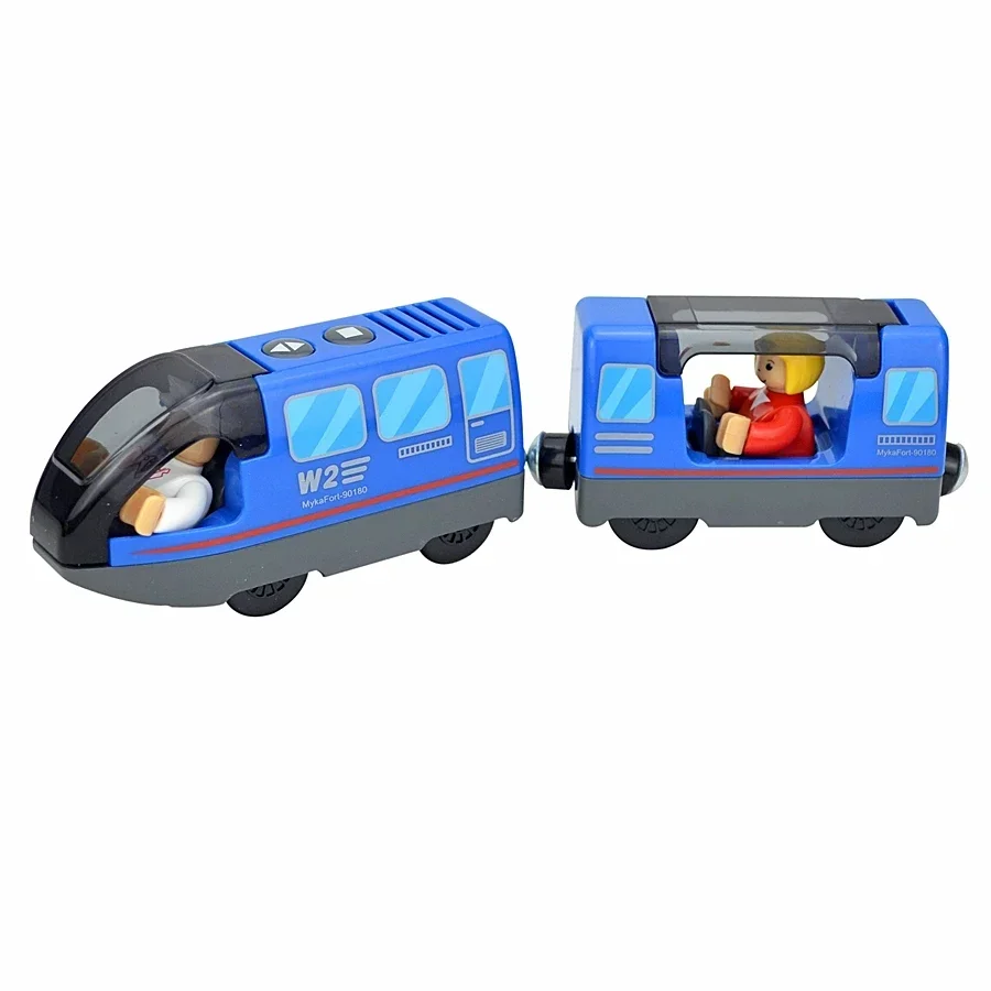 Magnetic Electric Train Car Locomotive Wooden Track Slot Diecast Railway With Two Carriages Train Wood Kid Toy Biro Leduo Track - Image 15