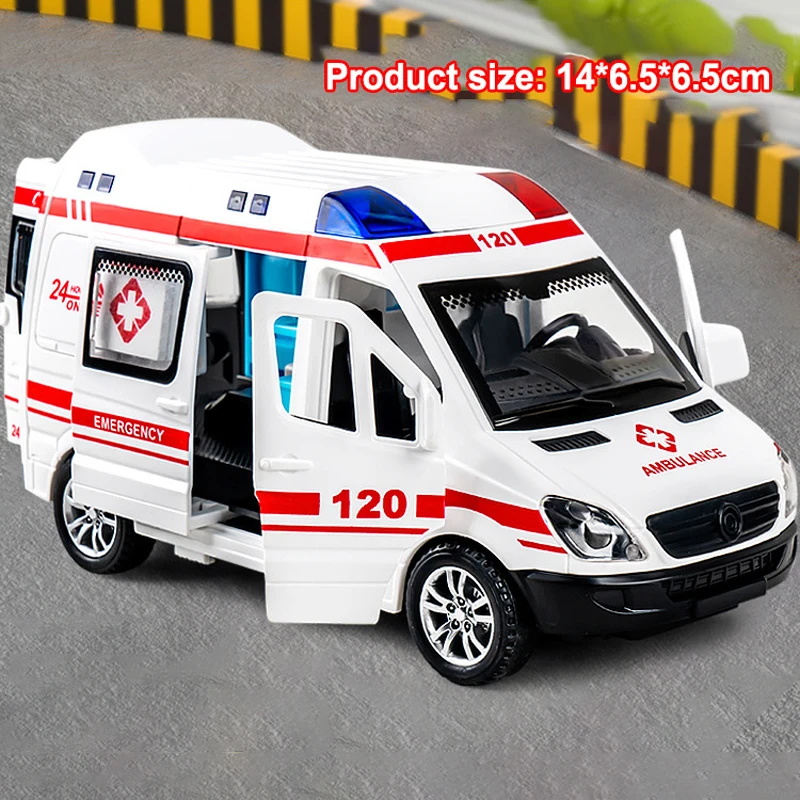 1:24 Alloy Ambulance Model Simulation Pull-back Sound and Light Die-cast Alloy Car Toy Set Children's Birthday Gift - Image 9