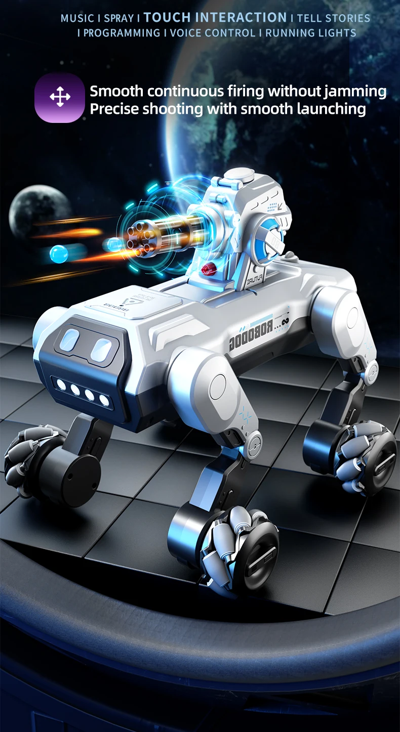 8WD Smart Robot Dog, Voice Control & Touch Interaction, Programmable Actions, Water Bead Turret, Music & Mist Spray, for Kids - Image 9