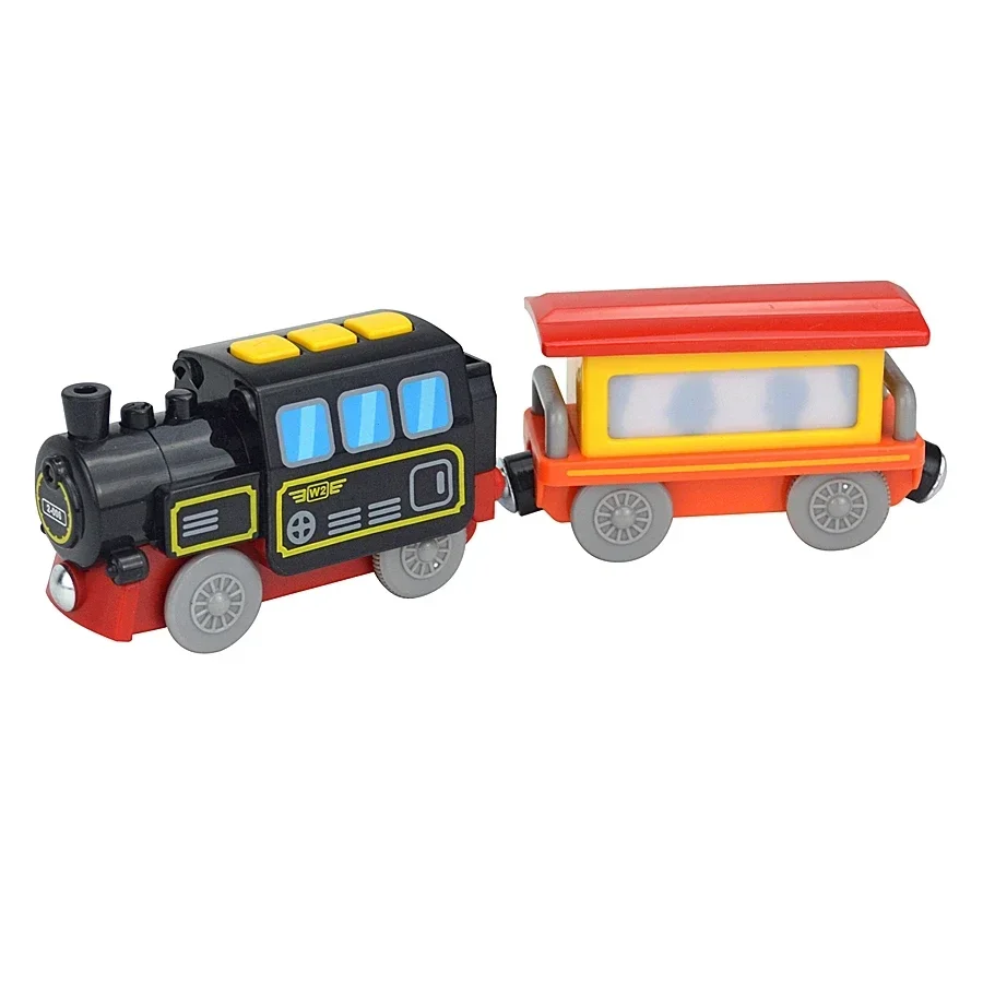 Magnetic Electric Train Car Locomotive Wooden Track Slot Diecast Railway With Two Carriages Train Wood Kid Toy Biro Leduo Track - Image 8