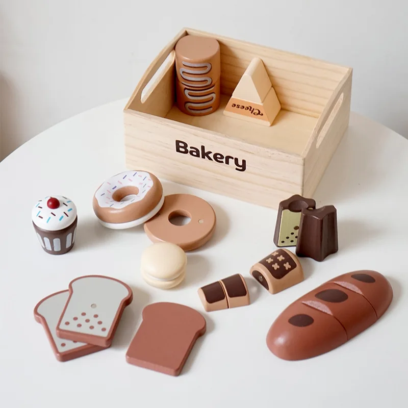 Wooden Pretend Play Kitchen Toys Cutting Food Accessories Set Fruit Vegetable Bakery Meat fish Early Educational Cognition Toys - Image 8
