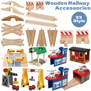 33style DIY Wooden Train Rail Tracks Accessories Wood Railway Track Parts Fit For All Wood Track Toy Christmas Birthday kid Gift