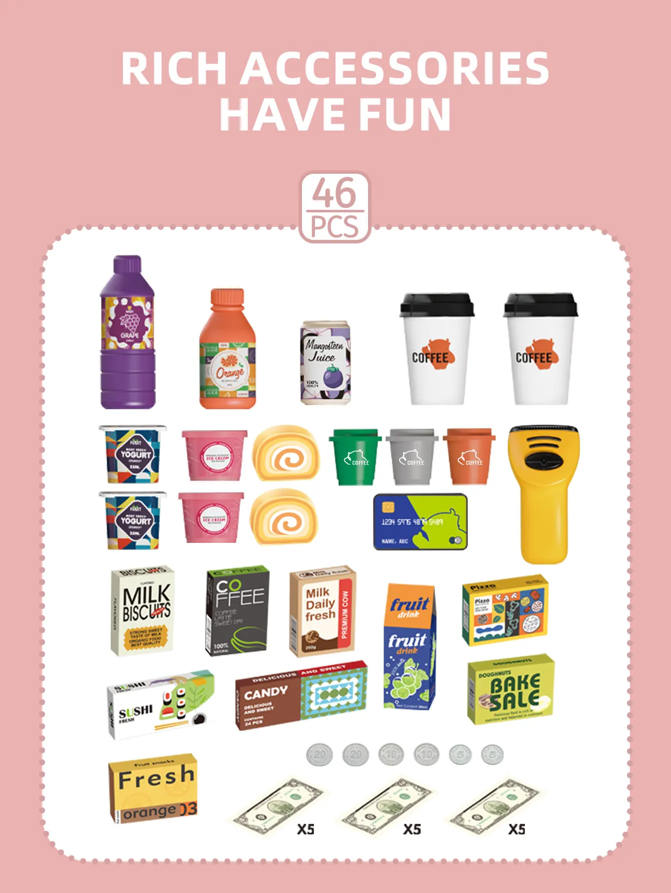 Mini Pretend Play Children's Toy Supermarket Shopping Counter Coffee Vending Counter Set - Image 15