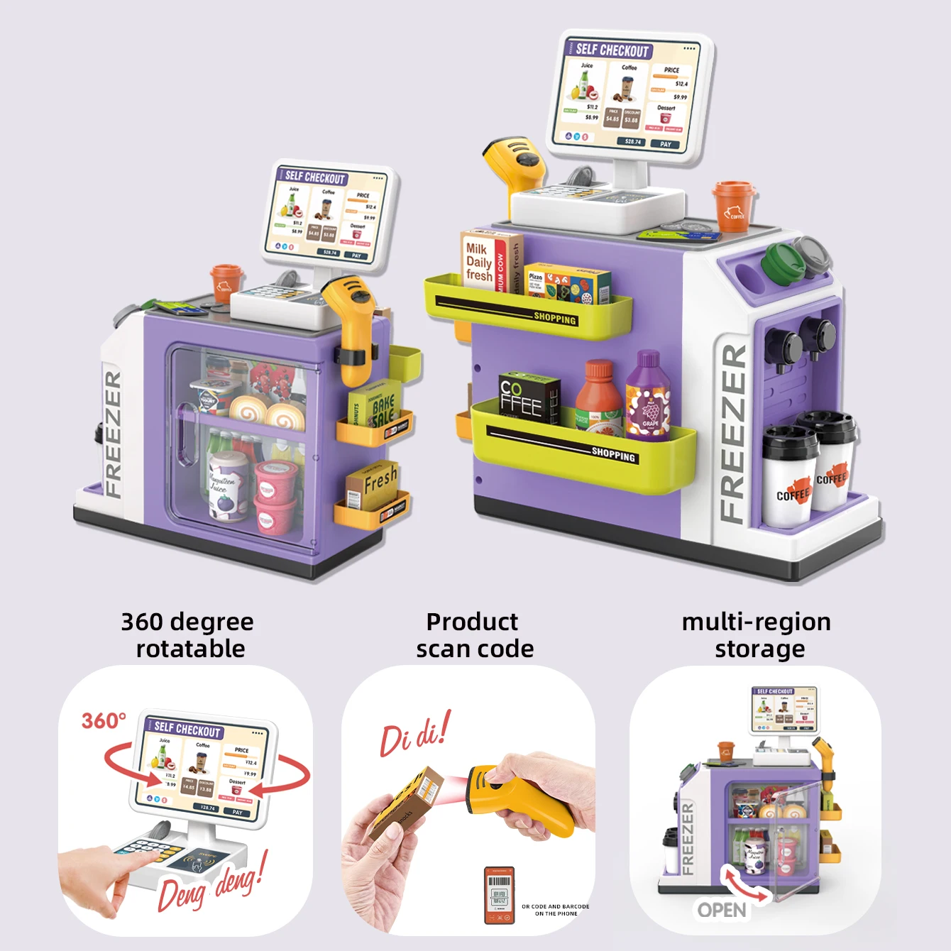 Mini Pretend Play Children's Toy Supermarket Shopping Counter Coffee Vending Counter Set - Image 3
