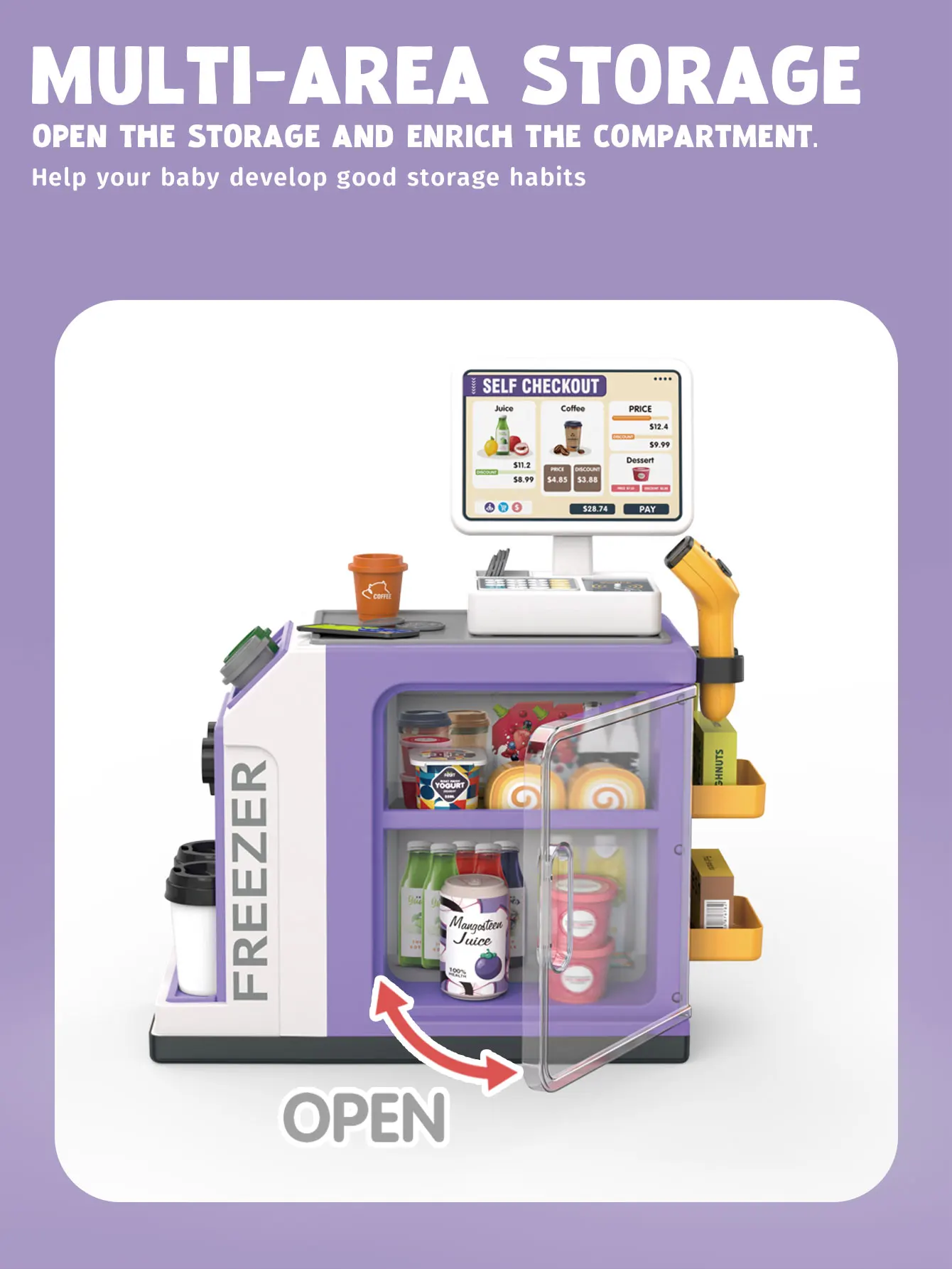 Mini Pretend Play Children's Toy Supermarket Shopping Counter Coffee Vending Counter Set - Image 14