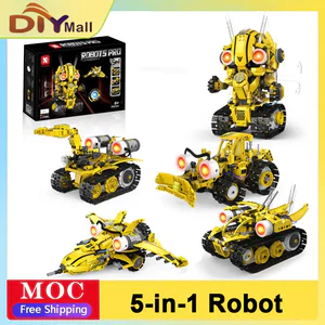 5-in-1 Programmable Robot Building Blocks Kit Remote/APP Control Digital Display Color Sensor STEM Toy for Kids Adults