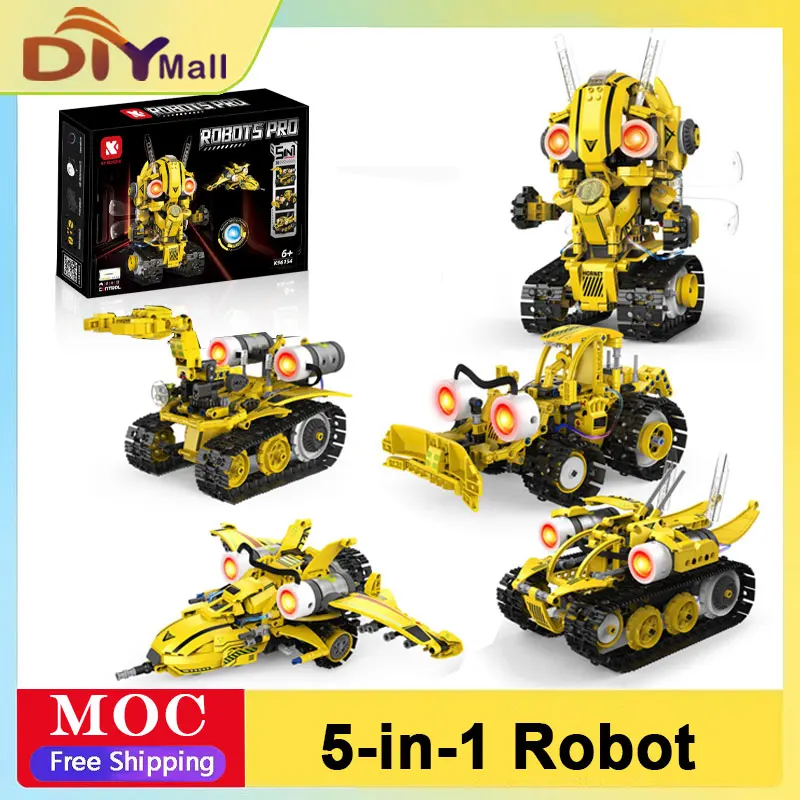5-in-1 Programmable Robot Building Blocks Kit Remote/APP Control Digital Display Color Sensor STEM Toy for Kids Adults