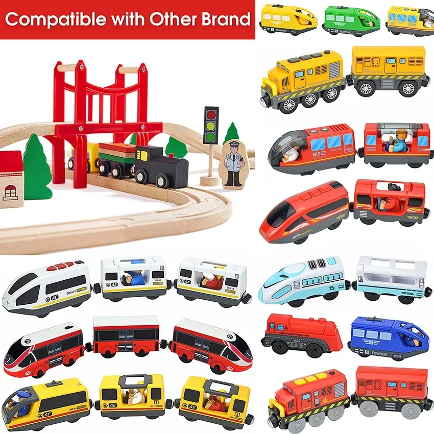 Magnetic Electric Train Car Locomotive Wooden Track Slot Diecast Railway With Two Carriages Train Wood Kid Toy Biro Leduo Track - Image 3