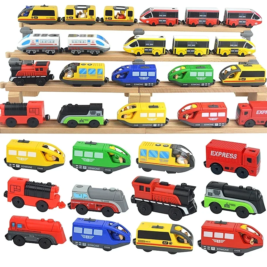 Magnetic Electric Train Car Locomotive Wooden Track Slot Diecast Railway With Two Carriages Train Wood Kid Toy Biro Leduo Track - Image 4