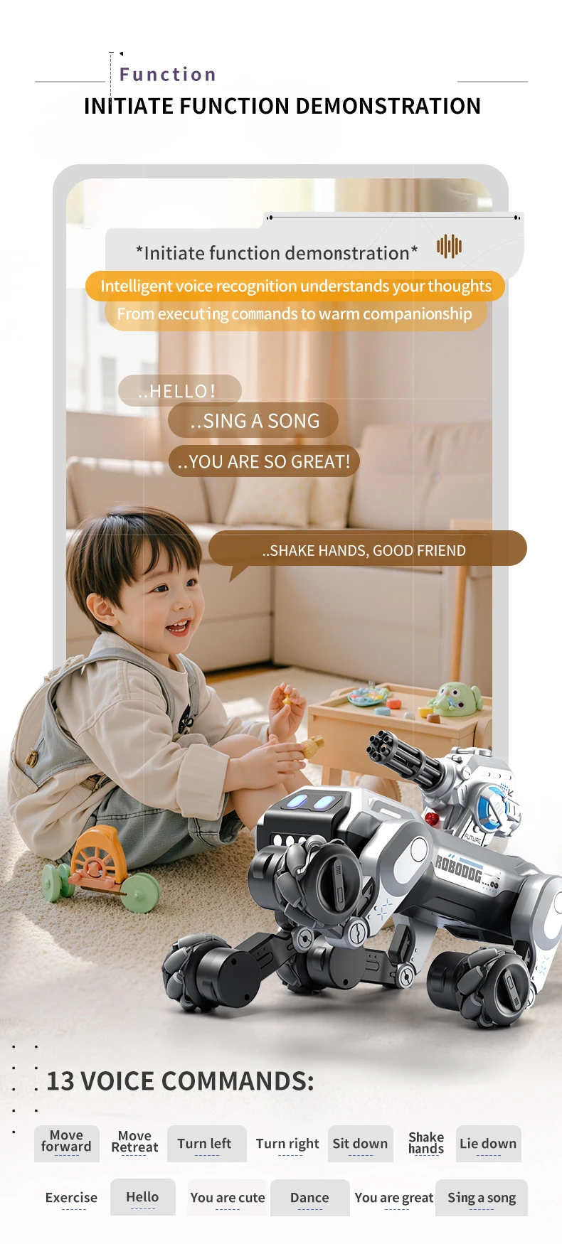 8WD Smart Robot Dog, Voice Control & Touch Interaction, Programmable Actions, Water Bead Turret, Music & Mist Spray, for Kids - Image 12