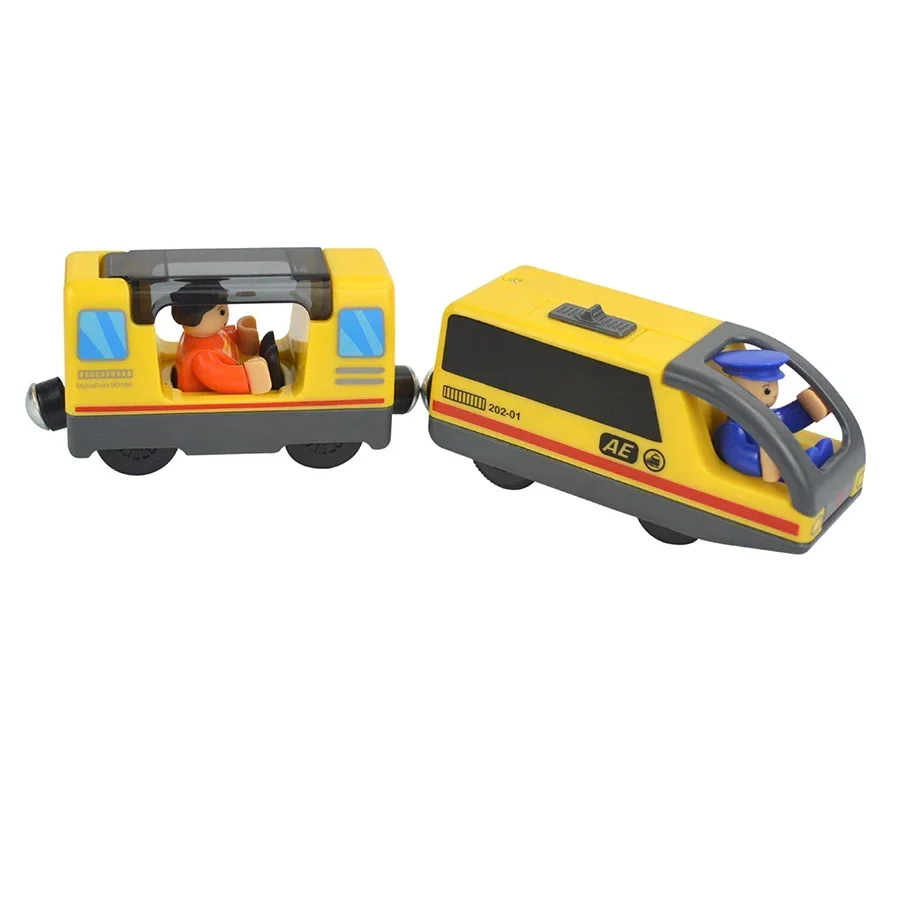Magnetic Electric Train Car Locomotive Wooden Track Slot Diecast Railway With Two Carriages Train Wood Kid Toy Biro Leduo Track - Image 7