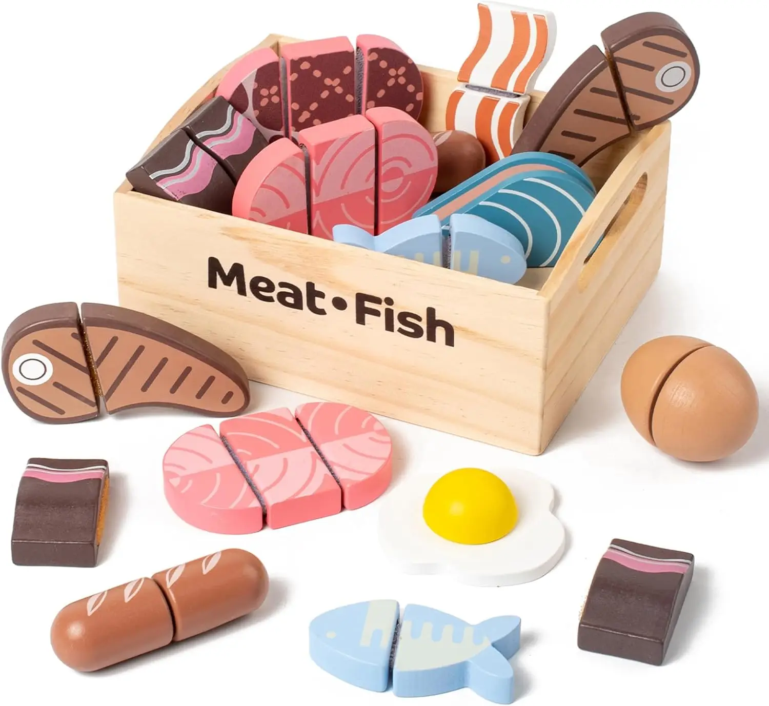 Wooden Pretend Play Kitchen Toys Cutting Food Accessories Set Fruit Vegetable Bakery Meat fish Early Educational Cognition Toys - Image 3