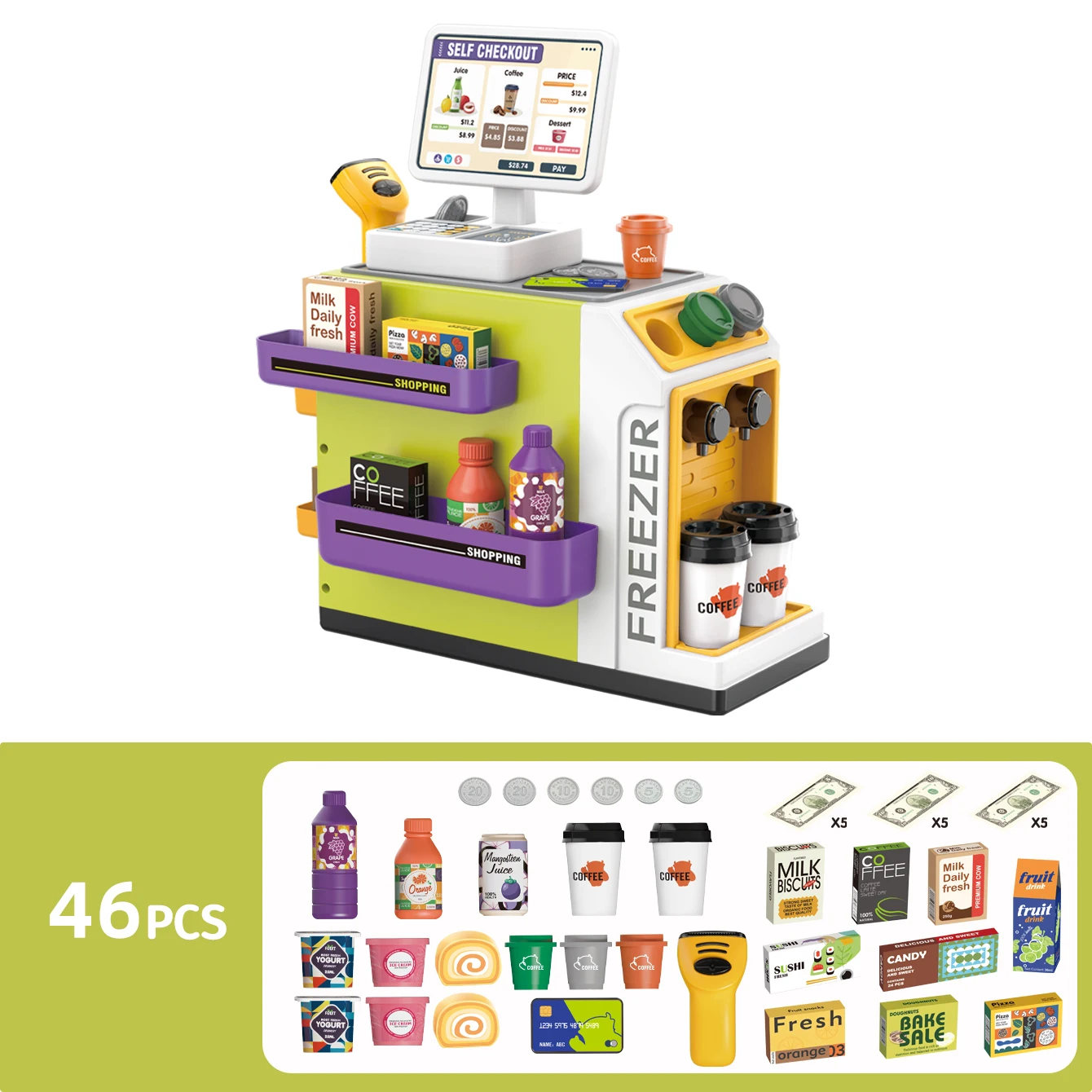 Mini Pretend Play Children's Toy Supermarket Shopping Counter Coffee Vending Counter Set - Image 9