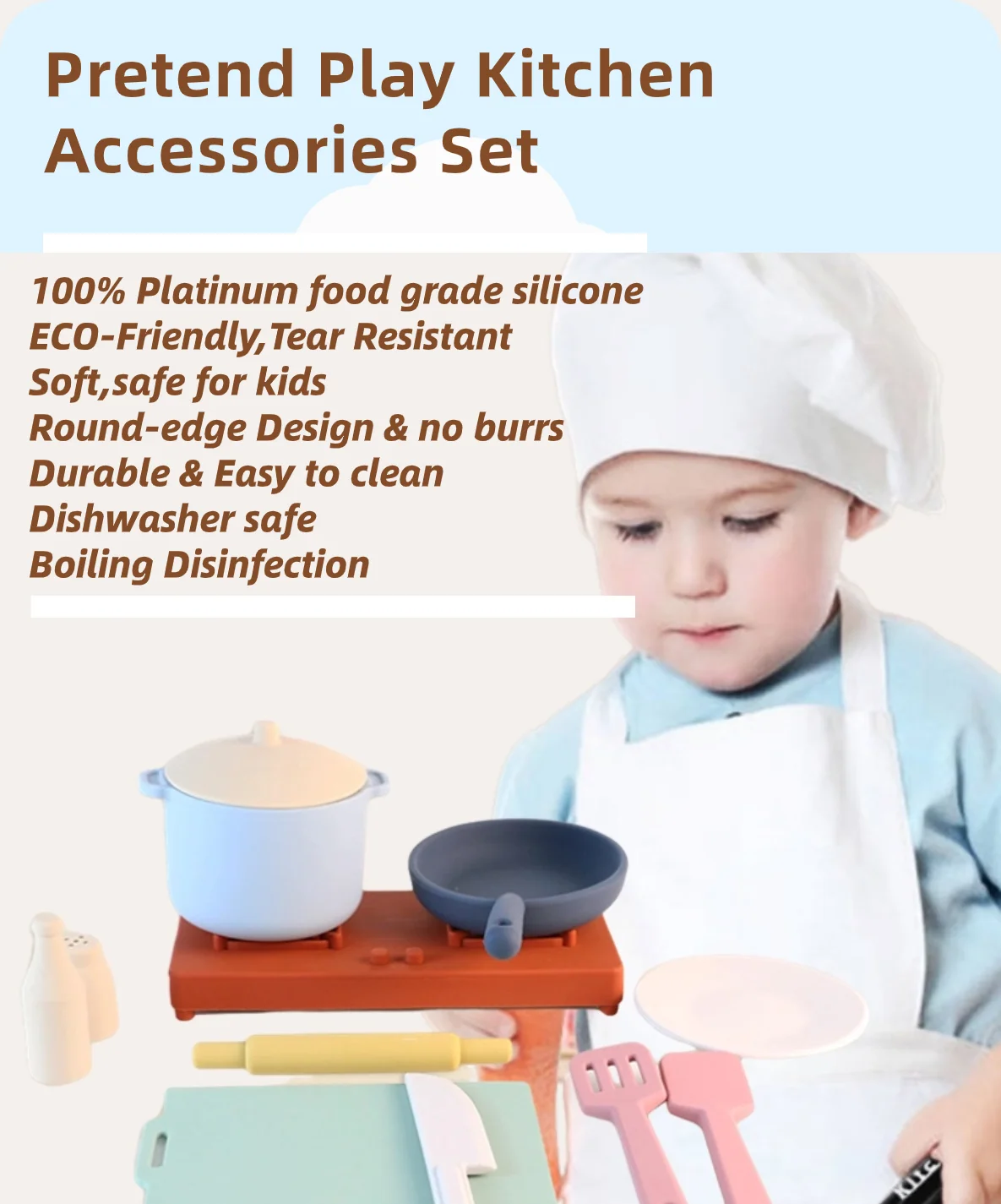 Silicone Kitchen Toy Set Pot Cooking For Toddler Educational Developmental Best Gift - Image 9