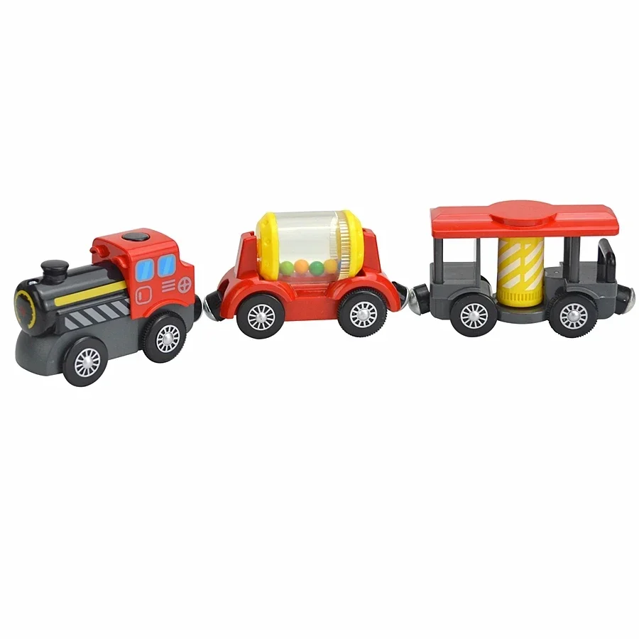 Magnetic Electric Train Car Locomotive Wooden Track Slot Diecast Railway With Two Carriages Train Wood Kid Toy Biro Leduo Track - Image 43