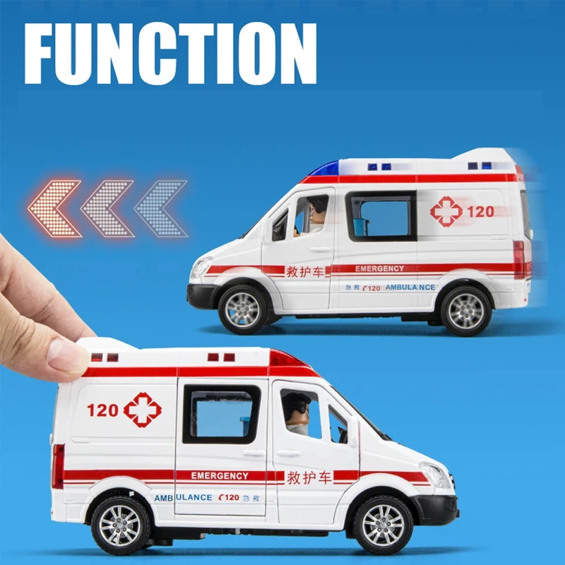 1:24 Alloy Ambulance Model Simulation Pull-back Sound and Light Die-cast Alloy Car Toy Set Children's Birthday Gift - Image 4