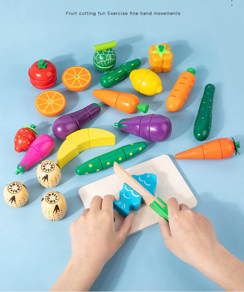 Magnetic Wooden Cutting Fruits Vegetables Pretend Play Simulation Kitchen Toys Classic Game Montessori Educational Toys For Kids - Image 48