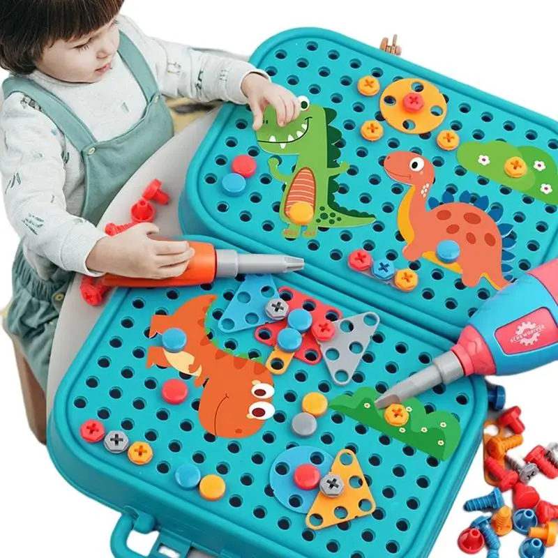 351stk/211stk Children DIY Tool Toys Set Electric Drill Screw Nuts Puzzle Toy Pretend Play Tool Kits 2D/3D Educational Toy