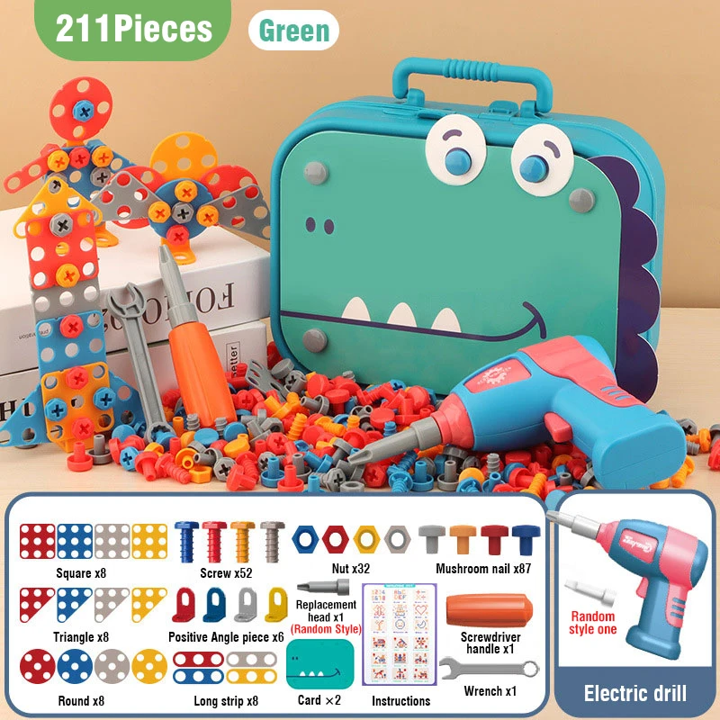 351stk/211stk Children DIY Tool Toys Set Electric Drill Screw Nuts Puzzle Toy Pretend Play Tool Kits 2D/3D Educational Toy - Image 7